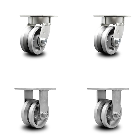 Service Caster 4 Inch Kingpinless V Groove Semi Steel Wheel Swivel Caster Swivel 2 Rigid, 2PK SCC-KP30S420-VGR-2-R-2